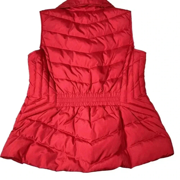Talbots S Quilted Down Fill Puffer Vest Red Gold Zip Pocket High Neck Soft Shell - Picture 4 of 14